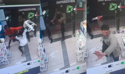 Vídeo: Mulher expulsa ladrões armados utilizando banco de plástico em MG