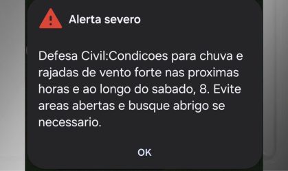 SP: Defesa Civil envia alerta severo para chuva forte e rajadas de vento