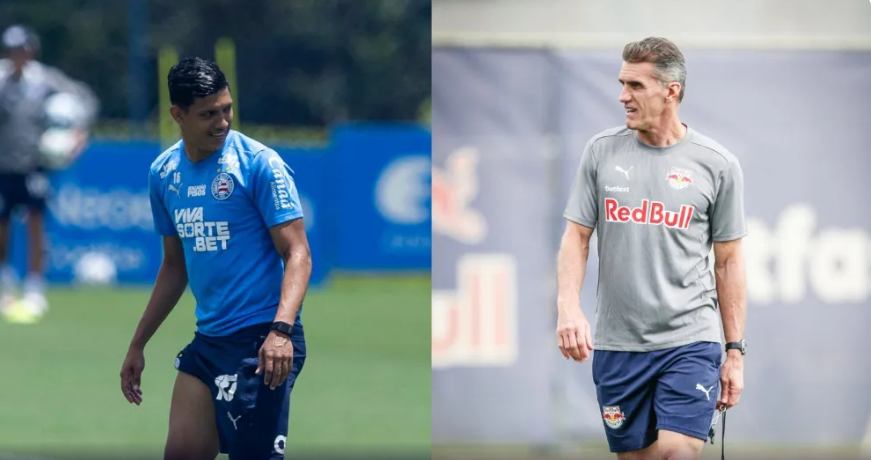 Erick Pulga, do Bahia, e Vagner Mancini, treinador do RB Bragantino