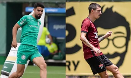 Flaco López, do Palmeiras, e Cantalapiedra, do Vitória, durante treino das equipes