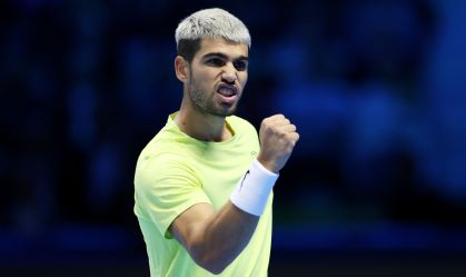Carlos Alcaraz na final do ATP Finals 2025 contra Jannik Sinner, em Turim