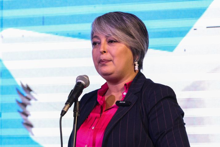 Jeannette Jara, presidential candidate, speaks during her participation in the "Solutions for Chile" dialogue in Valparaíso • Cristobal Basaure Araya/SOPA Images/LightRocket via Getty Images
