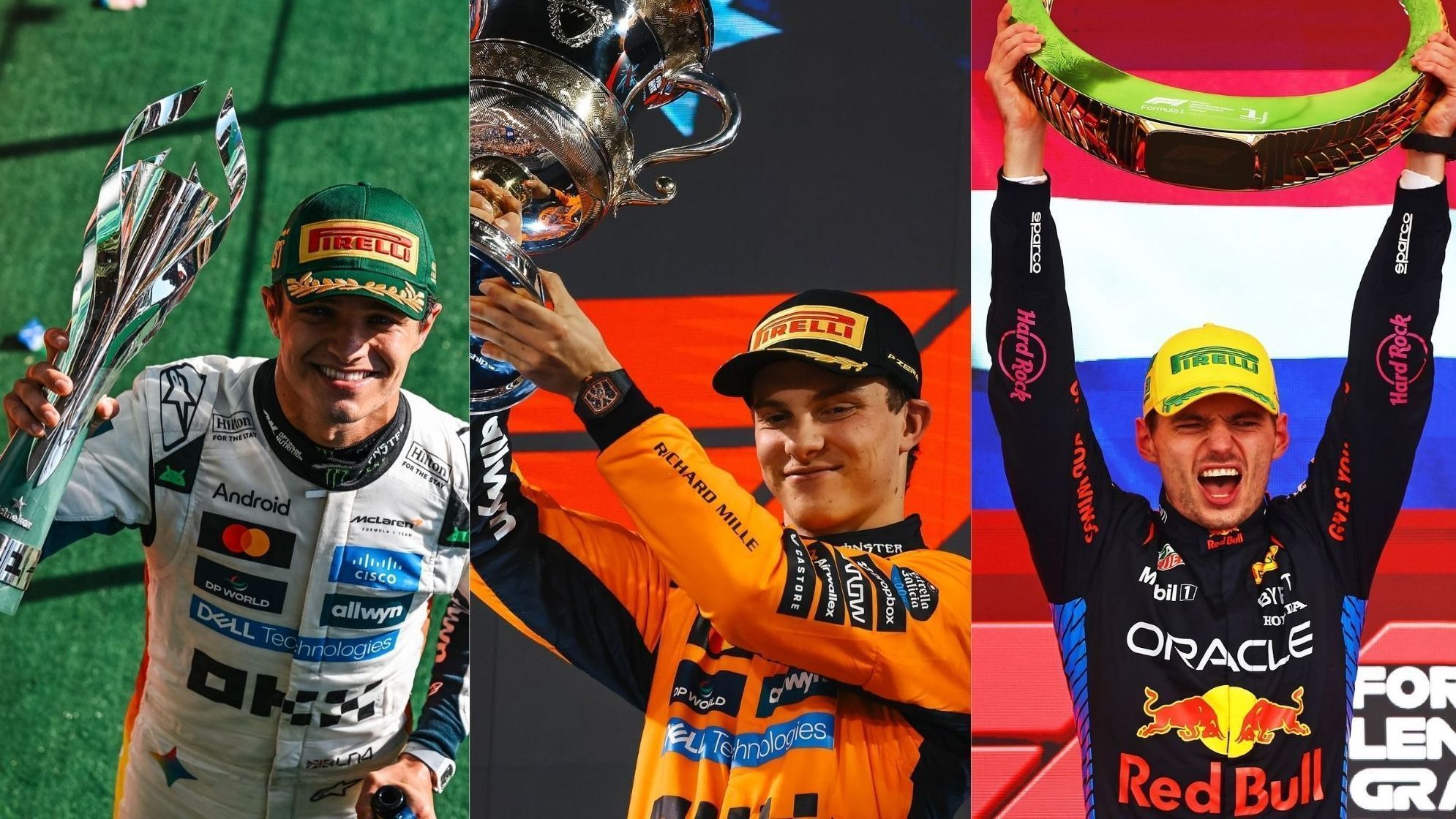 Lando Norris, Oscar Piastri e Max Verstappen