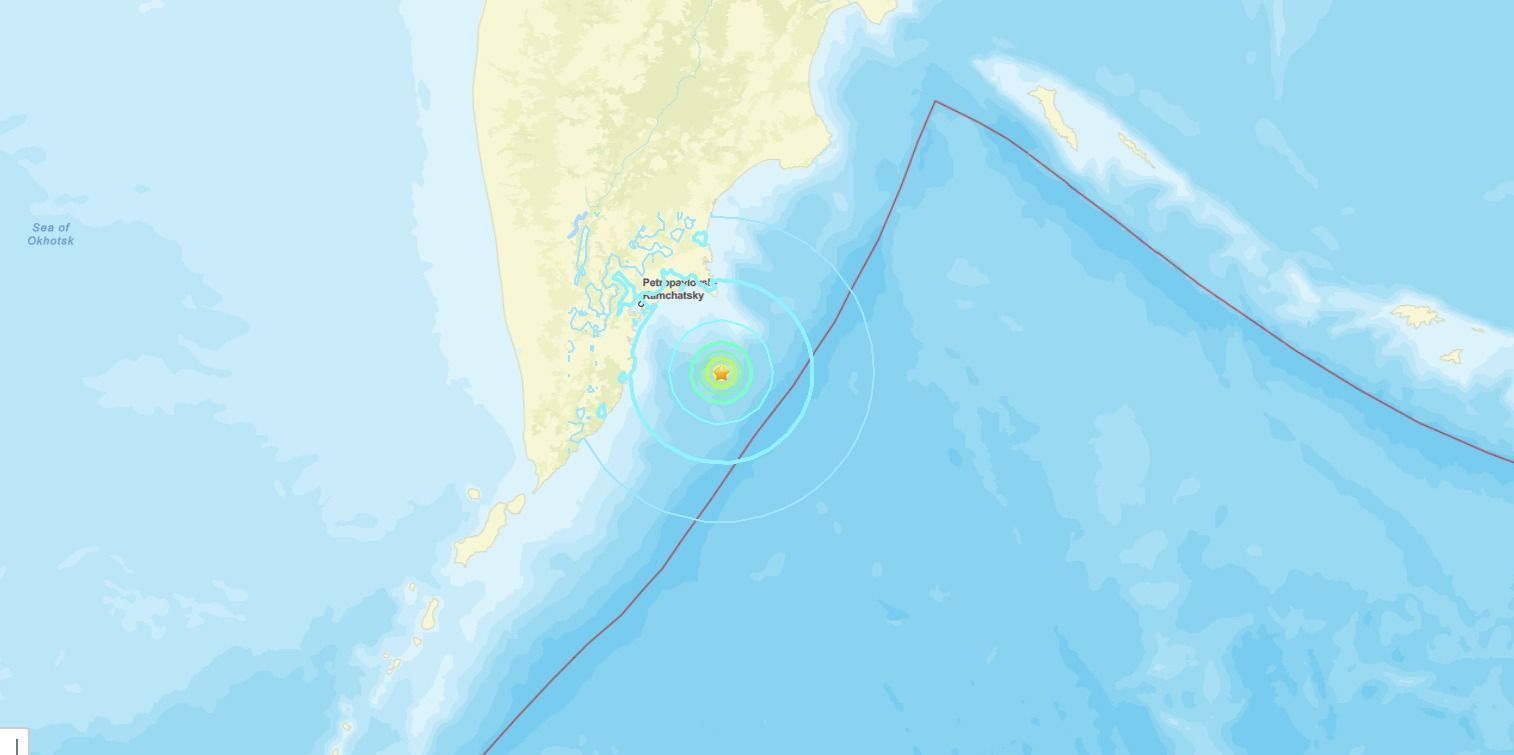 Mapa da USGS mostra região da Rússia atingida por terremoto na costa