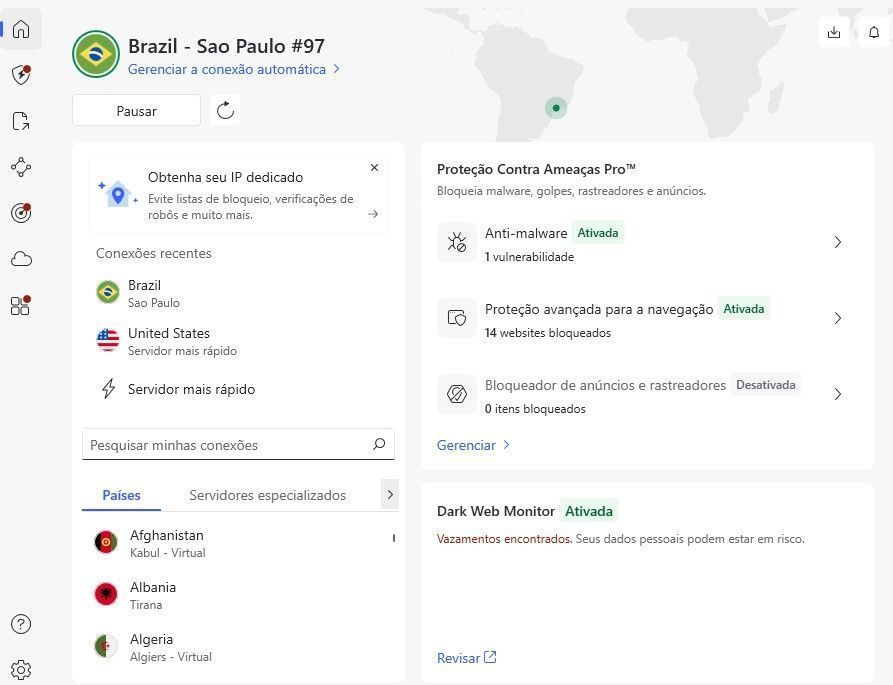 A NordVPN (imagem) é uma das opções mais populares no Brasil, mas não é uma VPN gratuita • Reprodução/NordVPN