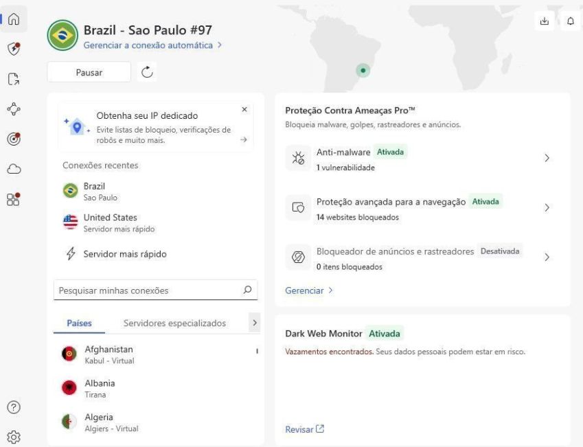 A NordVPN (imagem) é uma das opções mais populares no Brasil, mas não é uma VPN gratuita • Reprodução/NordVPN