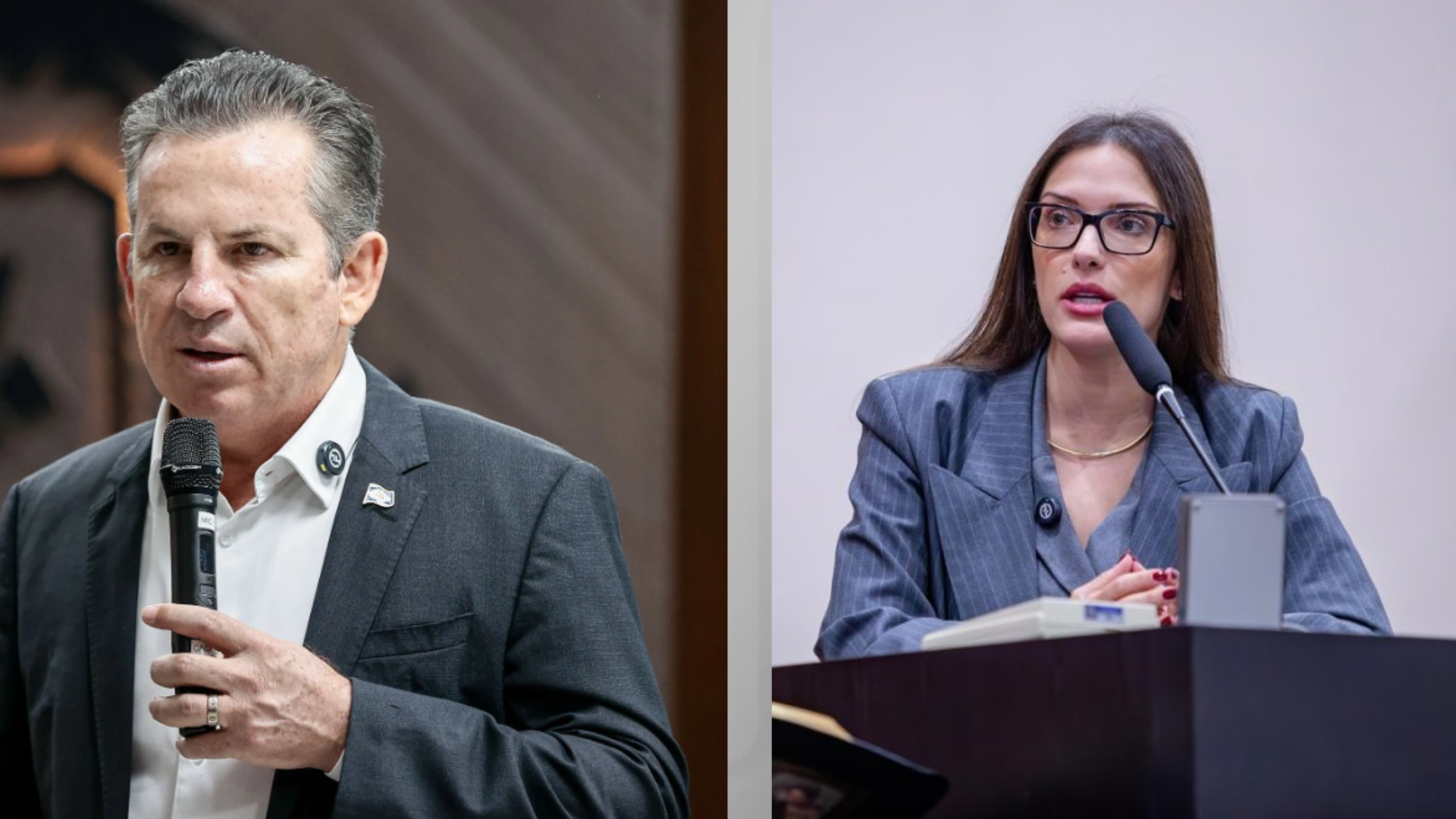 O governador Mauro Mendes e a deputada estadual Janaína Riva lideram uma eventual disputa do Senado em MT