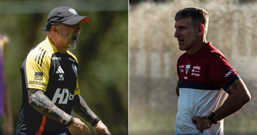 Os argentinos Sampaoli e Palermo em treinos do Galo e Leão do Pici