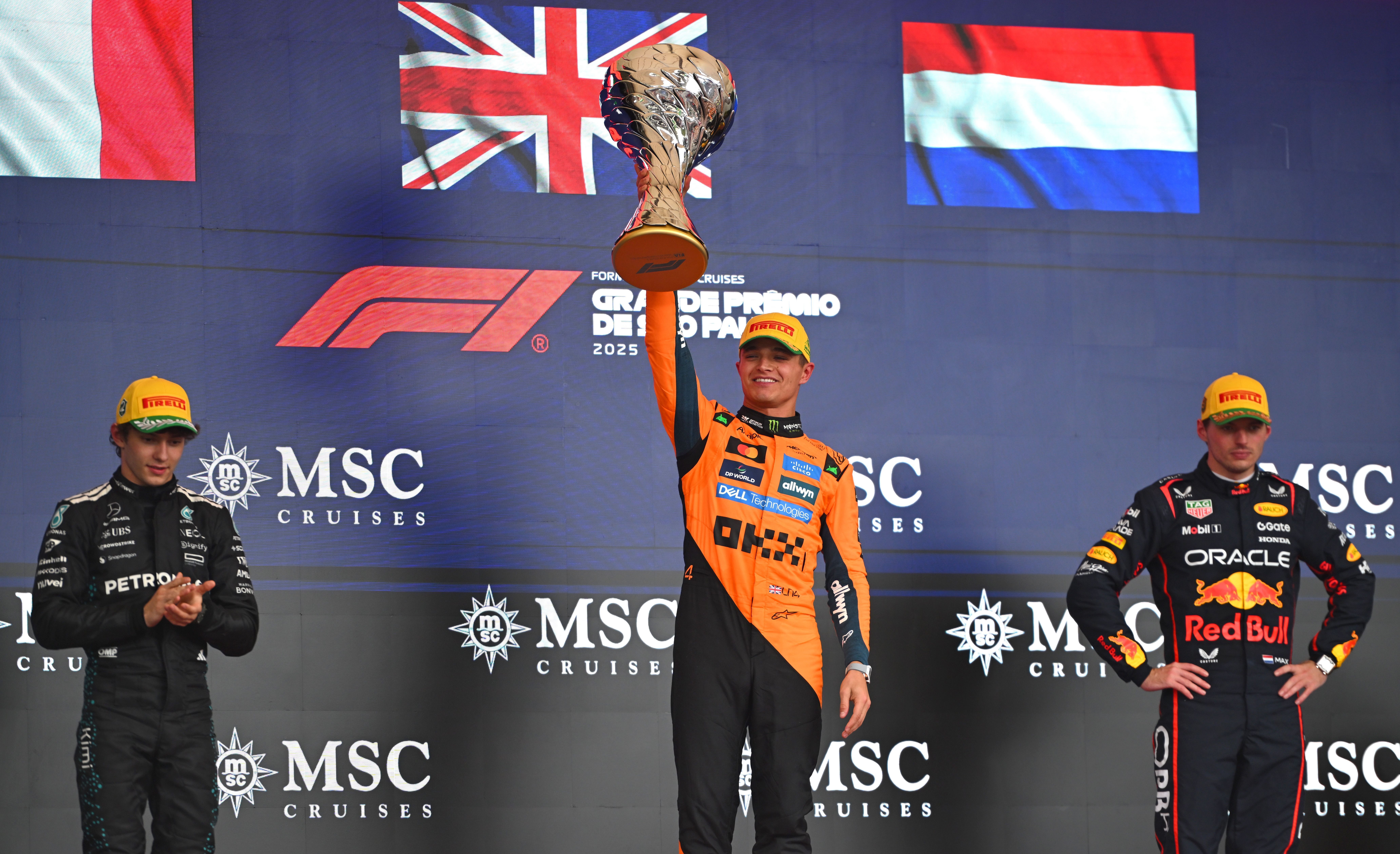 Pódio do GP de São Paulo • Rudy Carezzevoli/Getty Images