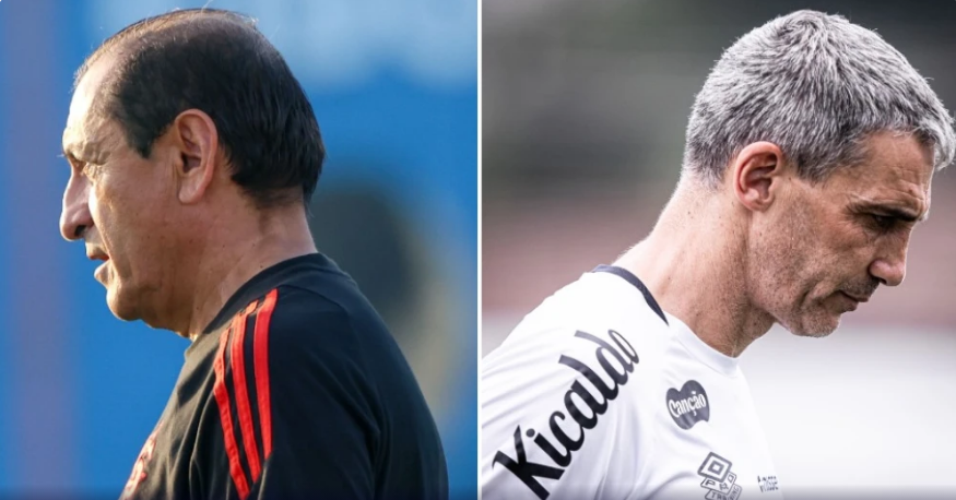 Técnicos Ramon Díaz, do Internacional, e Vojvoda, do Santos