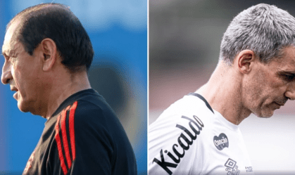 Técnicos Ramon Díaz, do Internacional, e Vojvoda, do Santos