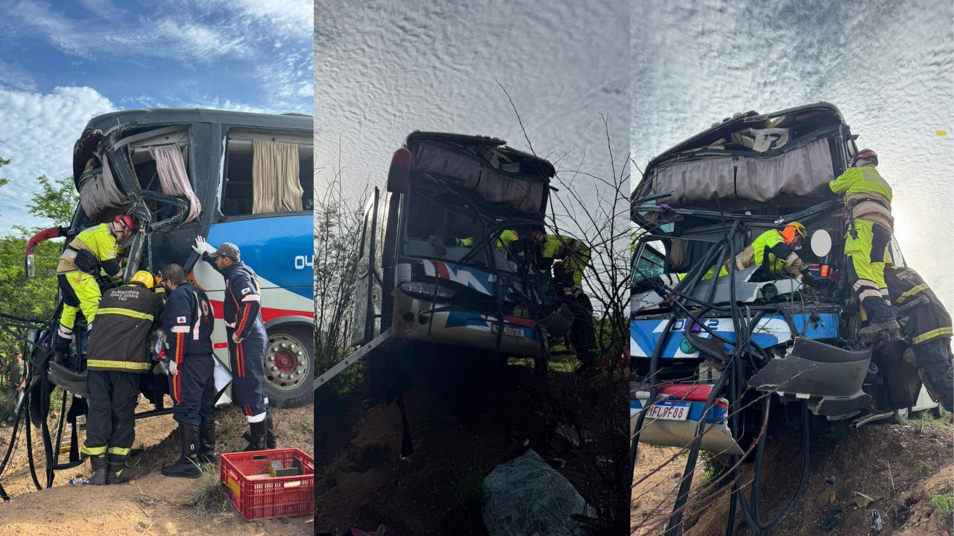 Grave acidente entre dois ônibus deixa vítima presas às ferragens em Minas Gerais