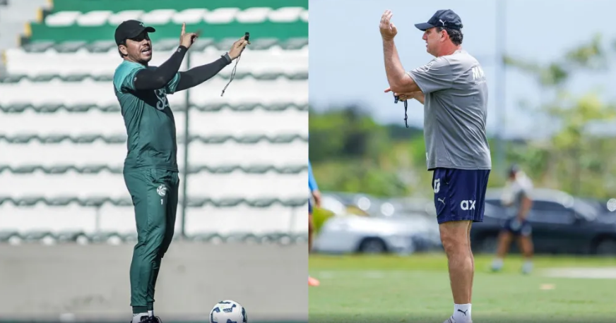 Thiago Carpini, do Juventude, e Rogério Ceni, do Bahia, em treinos de suas equipes