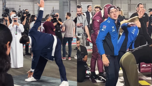 Franco Colapinto mostrou bom humor ao "sofrer" com aquecimento de Novak Djokovic