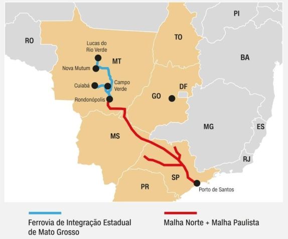 Ligação da Ferrovia de Integração Estadual de Mato Grosso com a Malha Norte e Malha Paulista • Divulgação