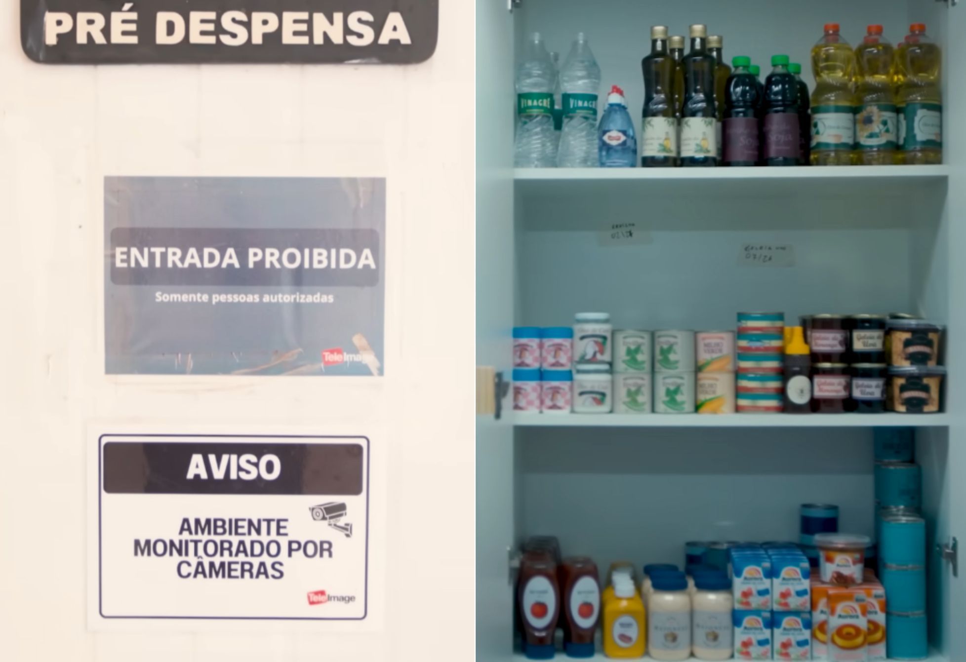 Produtos dentro da pré-despensa de "A Fazenda", antes de serem levados para dentro do reality show • Reprodução/Youtube