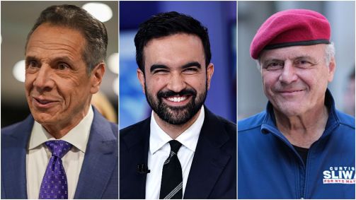 Andrew Cuomo, Zohran Mamdani Curtis Sliwa, candidatos à prefeitura de Nova York