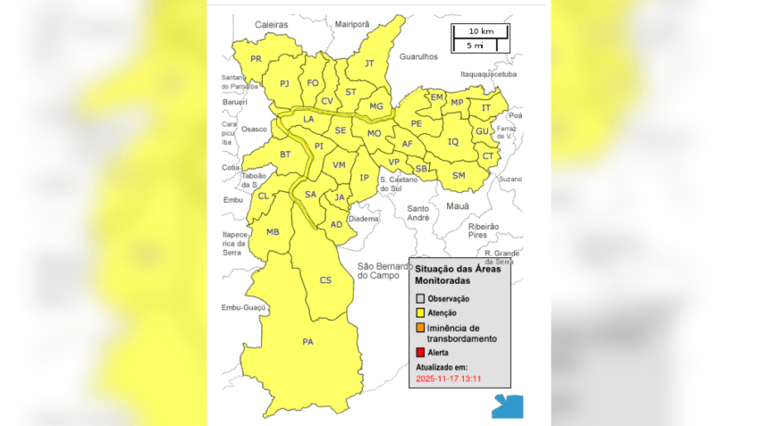 O CGE emitiu alerta para todas as regiões da capital paulista • Reprodução/CGE