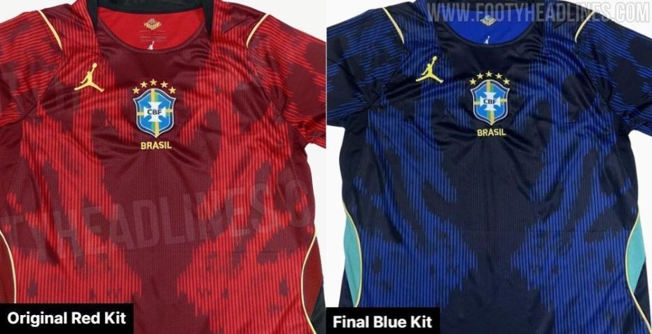 Comparação da camisa vermelha e da camisa azul • Reprodução/Footy Headlines