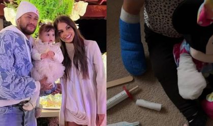 Amanda Kimberlly mostra curativo da filha com Neymar após acidente