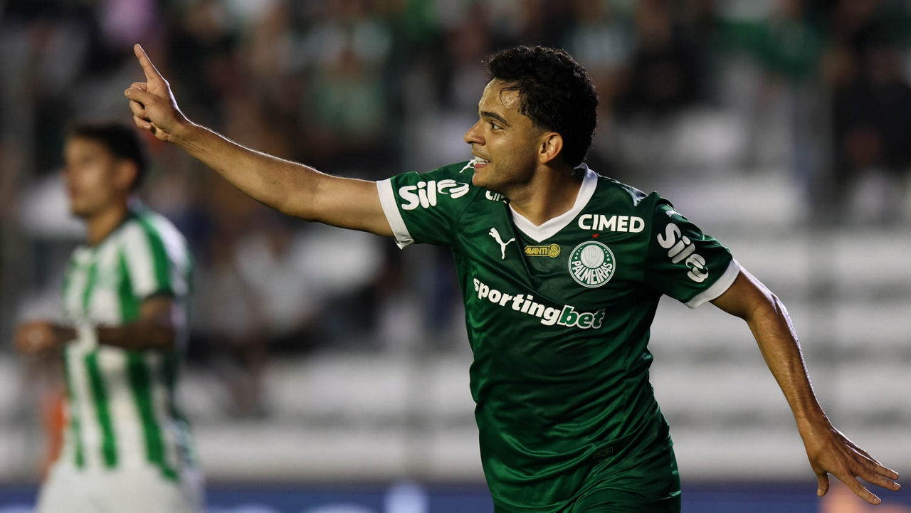 Bruno Rodrigues comemora seu gol no Alfredo Jaconi, o primeiro do Palmeiras contra o Juventude