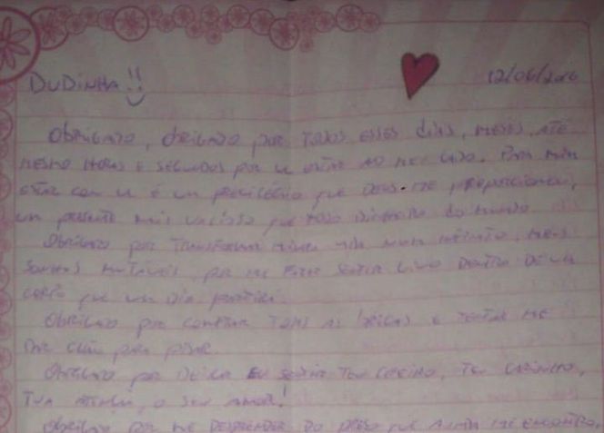 "Tremembé": autor mostra carta de amor de Cravinhos a Duda • Instagram / Ullisses Campbell