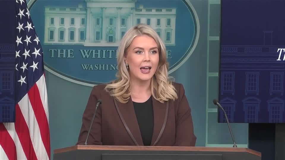 Porta-voz da Casa Branca, Karoline Leavitt, em coletiva de imprensa.