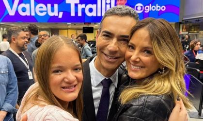 César Tralli ganha surpresa de Tici Pinheiro em dia de estreia no "JN"