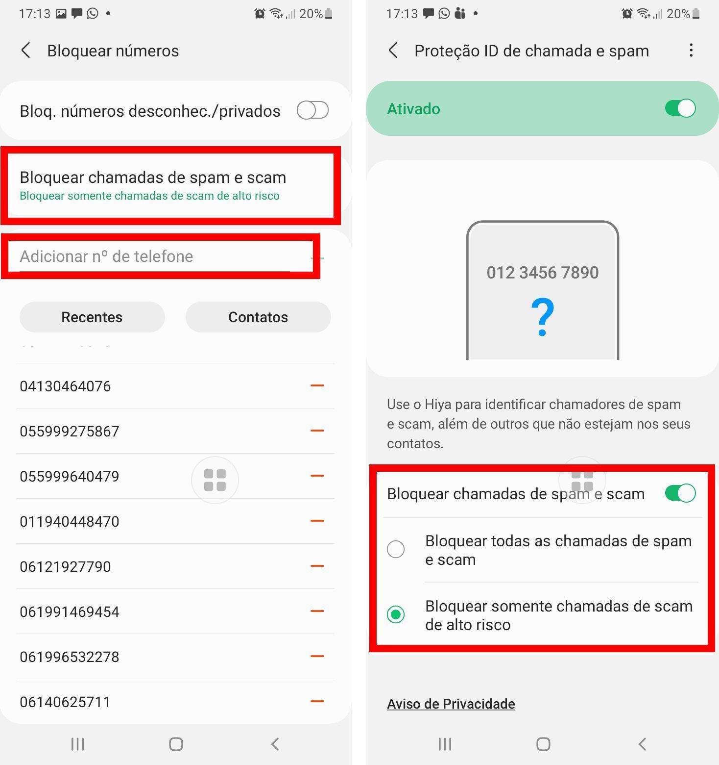 O Android também oferece uma opção para bloquear chamadas de spam ou scam, na opção "Bloquear números" nas "Configurações de chamadas" • Reprodução/Google