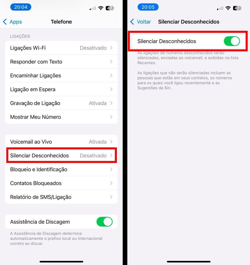 You can silence calls from numbers that are not saved in your contacts. • Credits: Reproduction/Apple