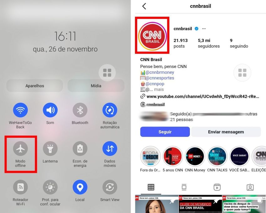 Coloque o telefone no modo avião antes de começar a ver os Stories anonimamente, e desligue só depois de fechar o Instagram • Reprodução/Google/Instagram