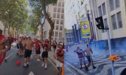 Confusão marca festa do Flamengo no centro do Rio após passagem de trio