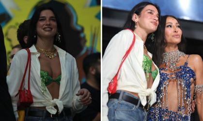 Dua Lipa vai a ensaio da Vila Isabel e posa com Sabrina Sato; veja fotos