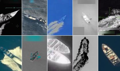 Sequência de imagens mostra 10 ataques realizados pelas Forças Armadas dos EUA contra embarcações supostamente envolvidas no transporte de drogas em águas internacionais, entre 2 de setembro e 29 de outubro.