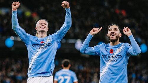 Haaland e Cherki celebram um os gols da vitória do City sobre o Bournemouth