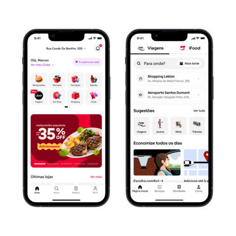 Parceria entre iFood e Uber integrará funcionalidades de ambos apps • Divulgação