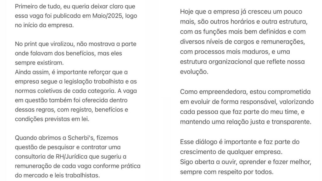 Isa Scherer se pronuncia após críticas por valor de vaga em sua empresa