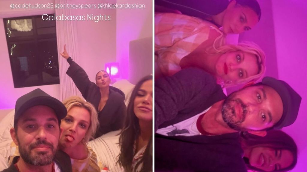 Kim, Khloé, Britney Spears e Cade Hudson posam juntos