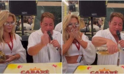 Leonardo joga cachaça em bolo e reação de Poliana viraliza