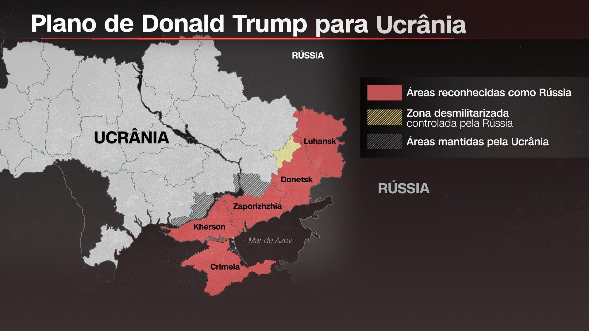 Ucrânia teria que ceder territórios para a Rússia com base em plano inicial de Donald Trump • Arte CNN Brasil