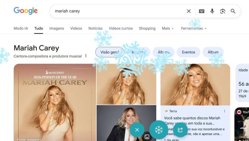 Mariah Carey é descongelada no Google • Reprodução/Google