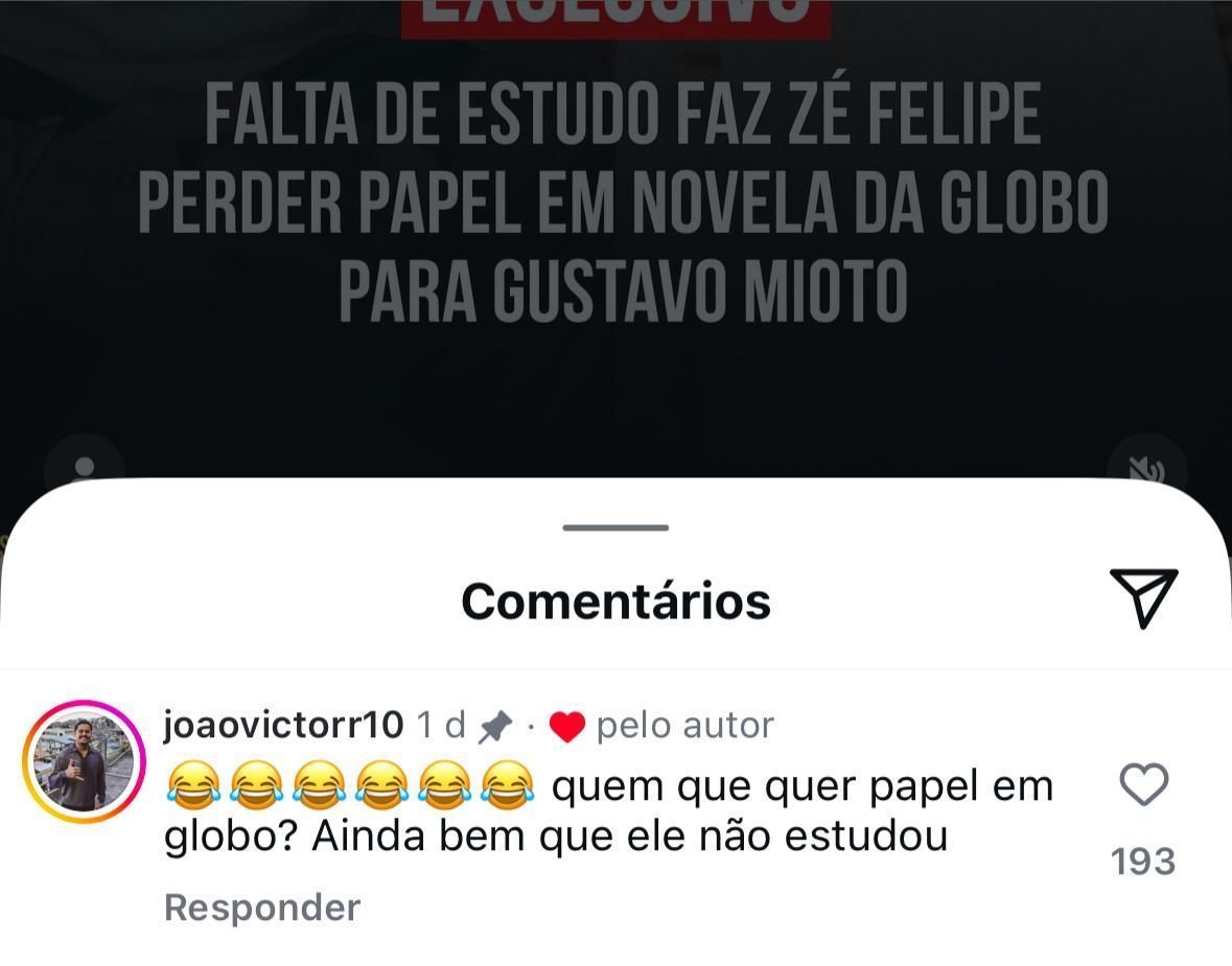 Amigo defende Zé Felipe e ataca emissora após comparação com Gustavo Mioto • Reprodução / Instagram