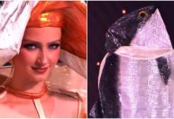 Miss Noruega viraliza ao desfilar vestida de peixe salmão; assista