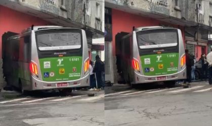 SP: Ônibus desgovernado atinge veículos, invade comércio e deixa 5 feridos