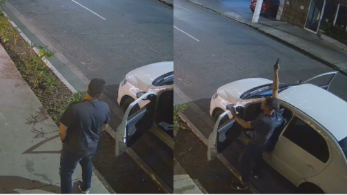 Evandro Pedro de Mello urina na calçada, saca uma arma da cintura e dispara para o alto