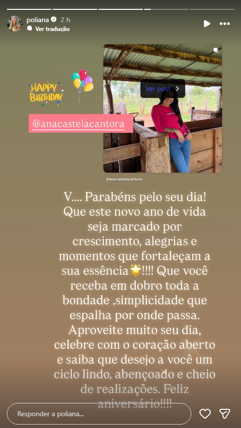 Poliana parabeniza Ana Castela pelos 22 anos • Instagram/Poliana Rocha