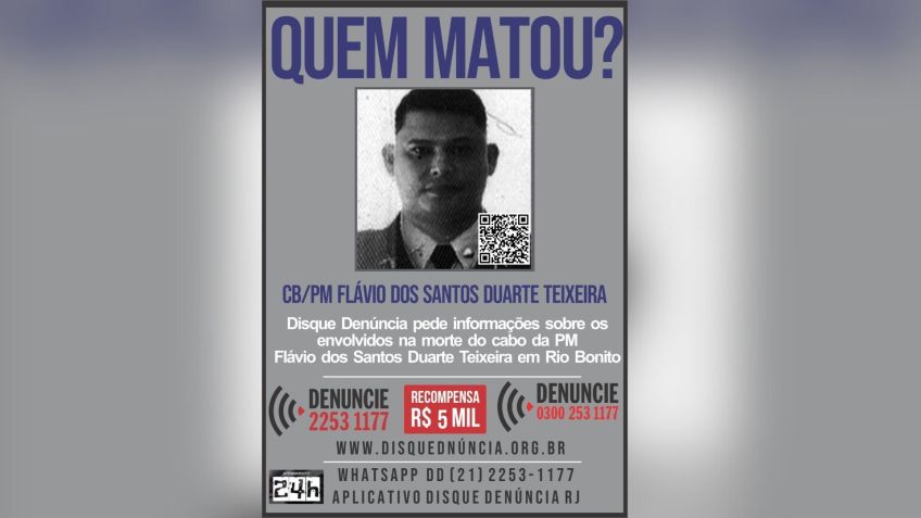 Disque Denúncia divulgou cartaz buscando informações sobre morte de policial em Rio Bonito (RJ) • Divulgação - Disque Denúncia