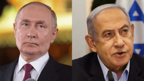 O presidente russo Vladimir Putin em Pequim e o primeiro-ministro israelense Benjamin Netanyahu em Tel Aviv
