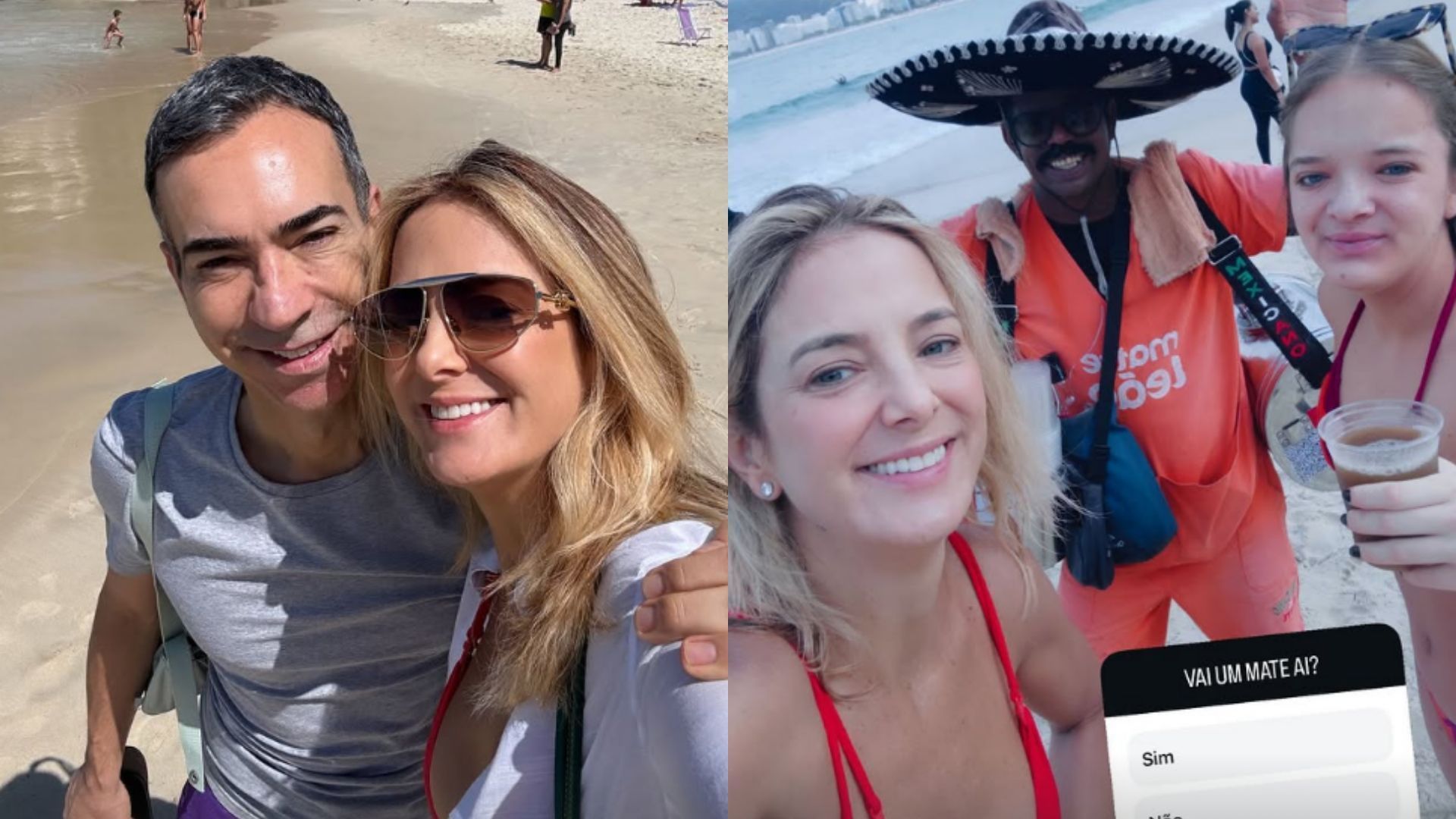 César Tralli curte praia em família antes de estreia no 