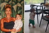 Virginia se emociona ao ver filho andando pela 1ª vez